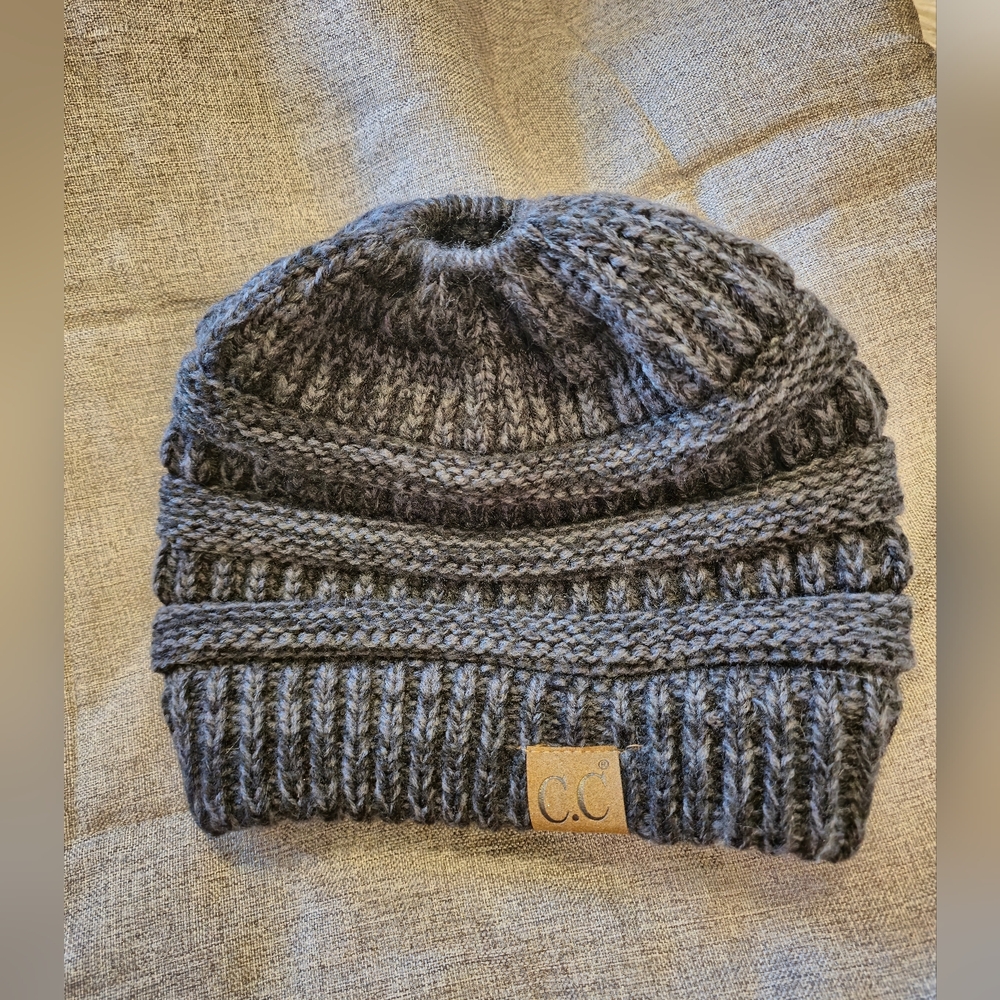 C.C BeanieTail Soft Stretch Cable Knit Messy High Bun Ponytail Beanie Hat